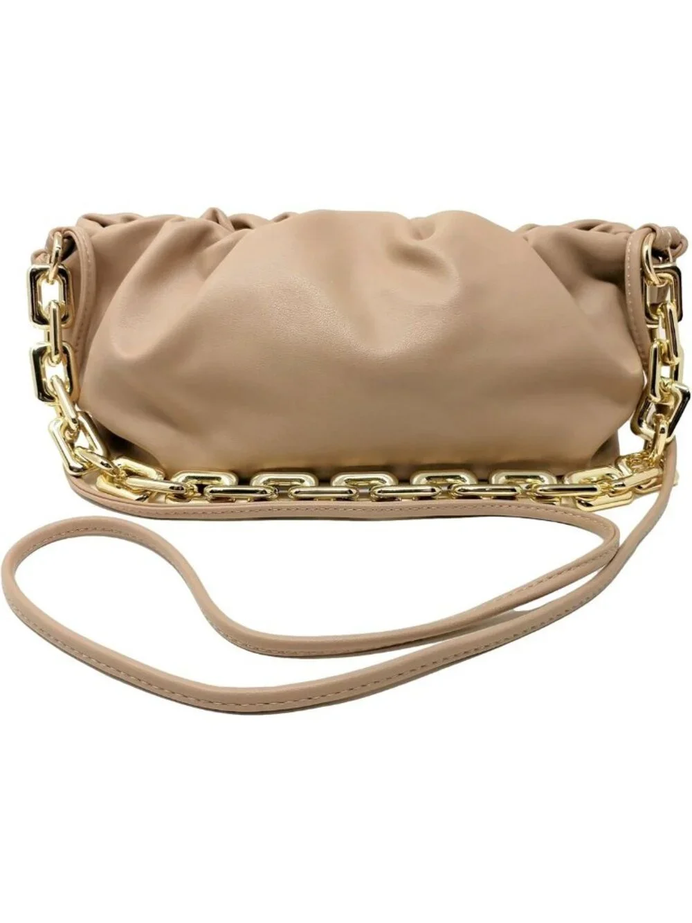 Stylish Cloud-Shaped Dumpling Clutch | Ruched Chain Link Shoulder Bag